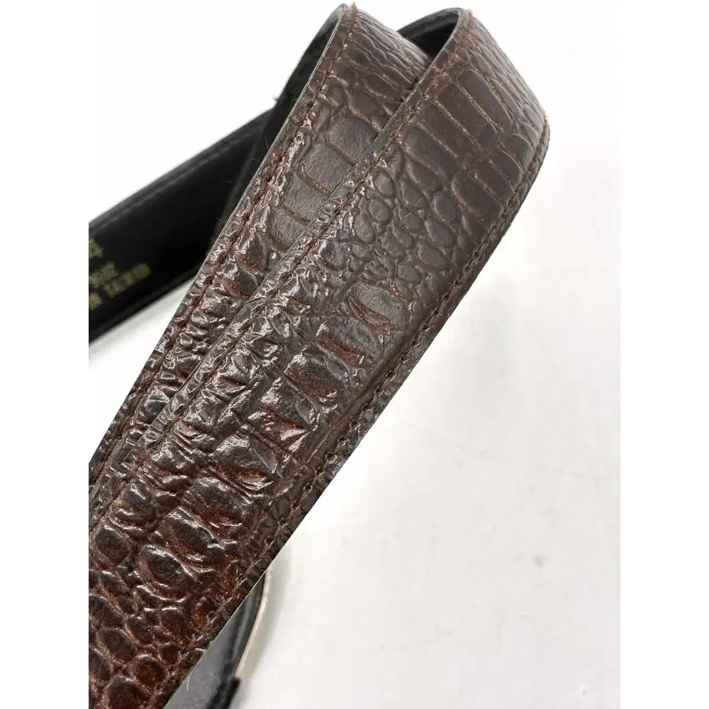 Vintage Brown Croc Embossed Belt Size 14 Ornate Silver Tone Western Buckle